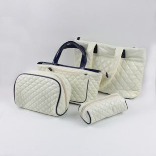 韓版格紋風尚 高檔橫款方型化妝包四件套，廠家直銷盡顯品質